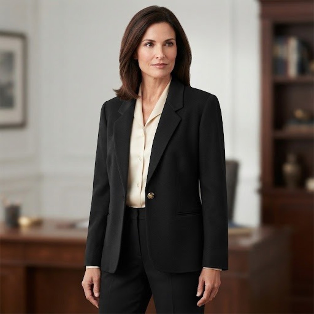 Vintage Sag Harbor Black 100% Pure Wool Single Button Crest Blazer Womens 18